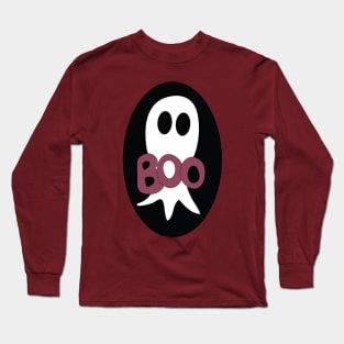 Cute Halloween ghost cartoon with BOO text Long Sleeve T-Shirt